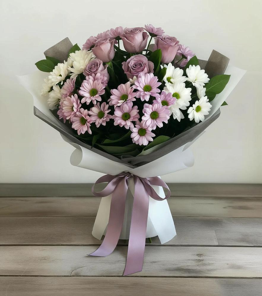 Букет цветов из: Хризантемы и Розы в Межозёрном