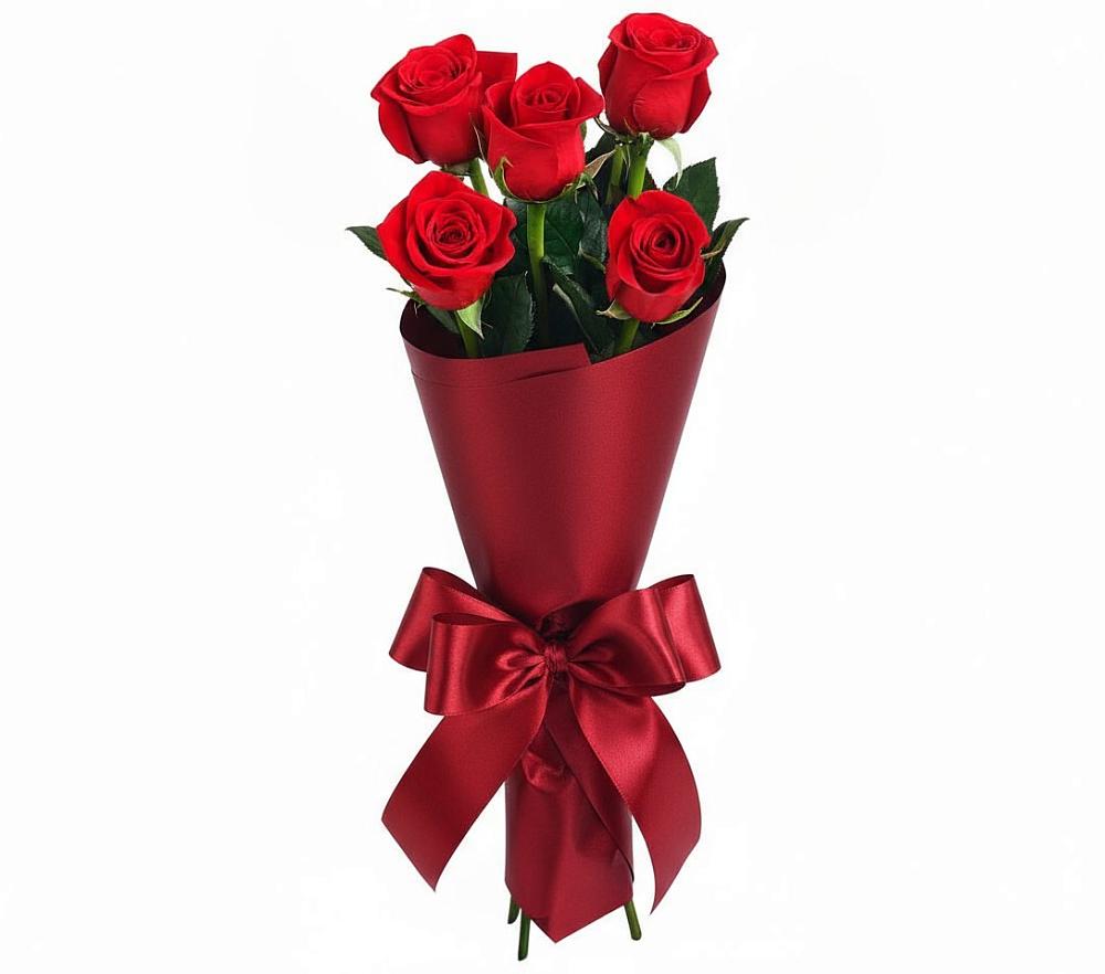 Букет 5 Красных роз Эдлесс Лав в Межозёрном