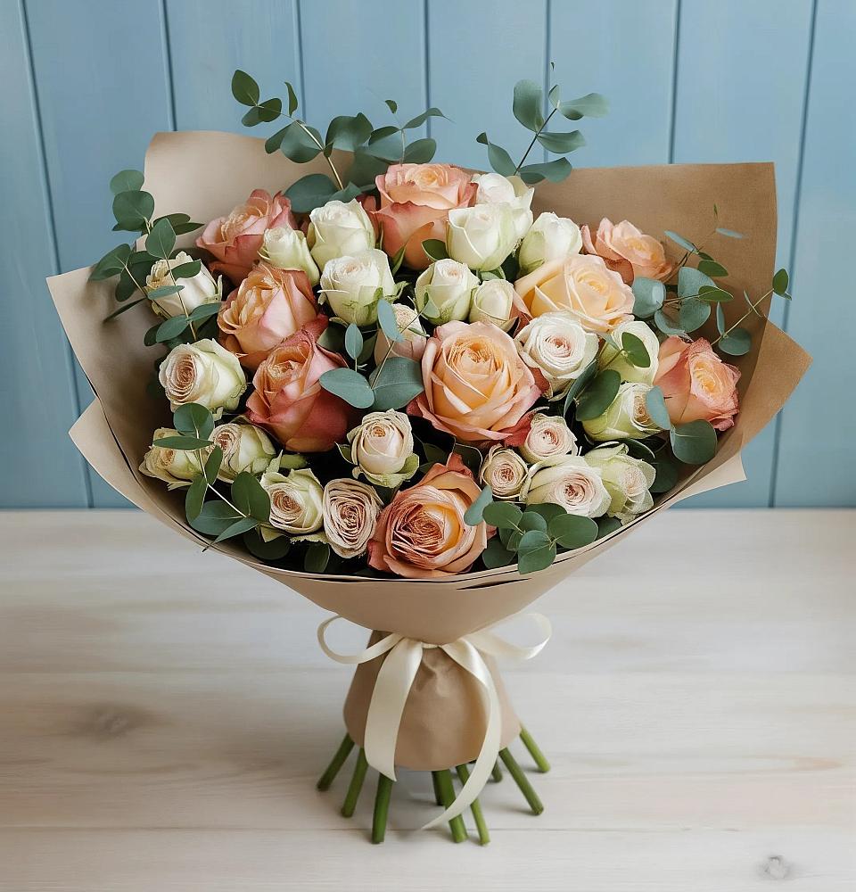 Букет цветов из: Альстромерии и Розы в Межозёрном