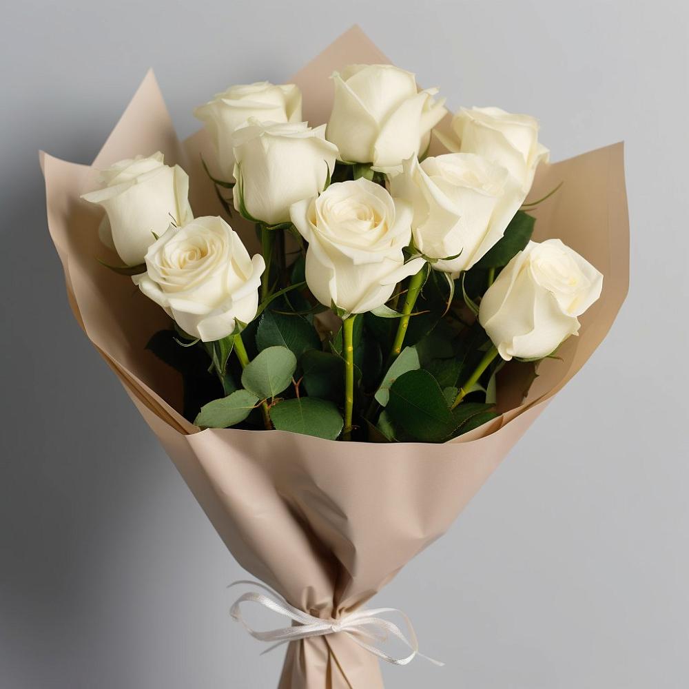 Букет 9 Белых роз Эдлесс Лав в Межозёрном