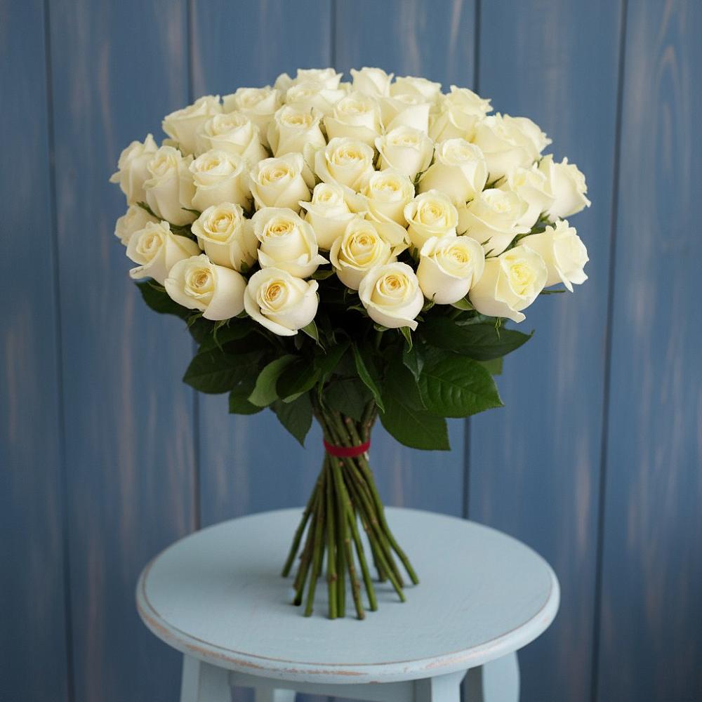 Букет 51 Белая роза Эдлесс Лав в Межозёрном