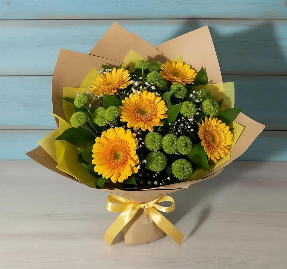 Букет цветов из: Герберы и Хризантемы в Межозёрном