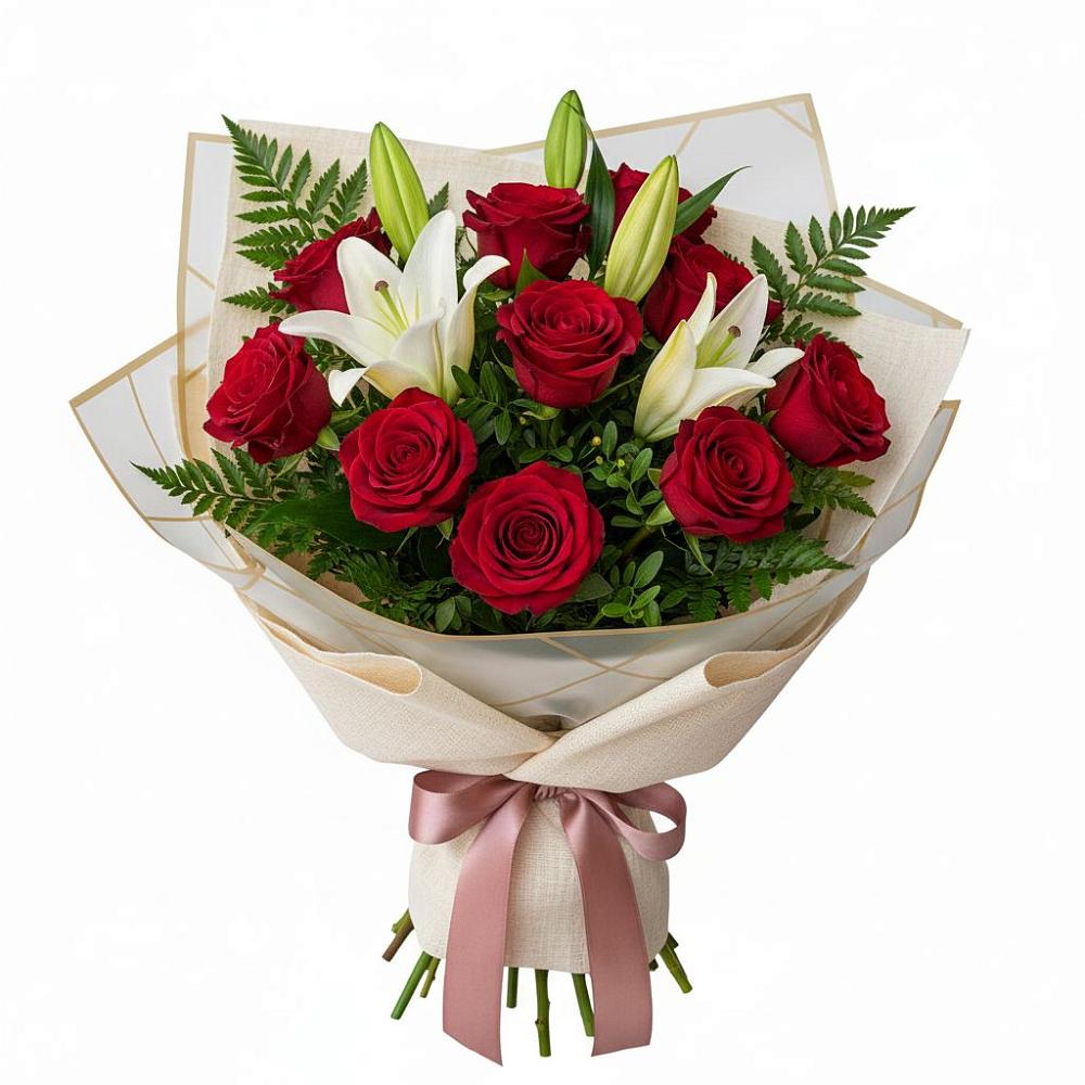 Букет цветов из: Лилии и Розы в Межозёрном