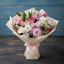 Букет цветов из:  Хризантемы, Альстромерии и Розы в Межозёрном