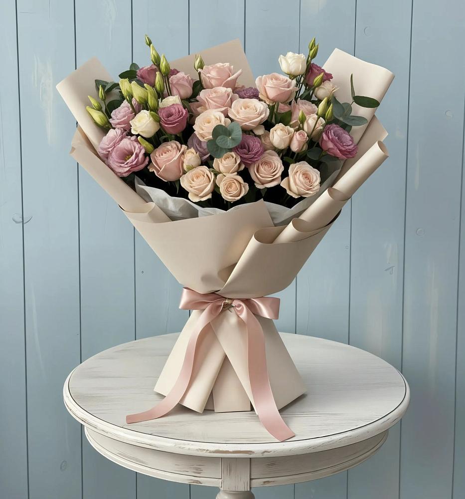 Букет цветов из: Розы и Лизиантусы в Межозёрном