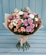 Букет цветов из:  Хризантемы, Розы и Альстромерии в Межозёрном