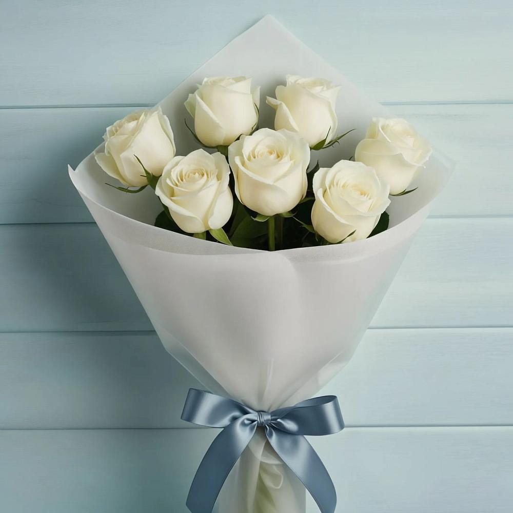 Букет 7 Белых роз Эдлесс Лав в Межозёрном