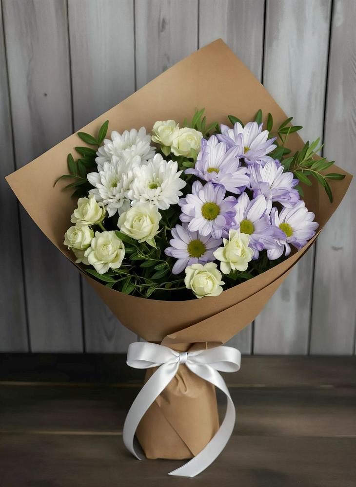 Букет цветов из: Хризантемы и Розы в Межозёрном